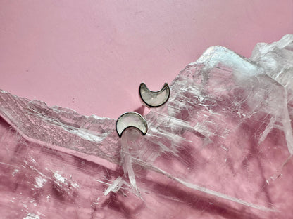 925 Sterling Silver Crescent Moon Rainbow Moonstone Stud Earrings