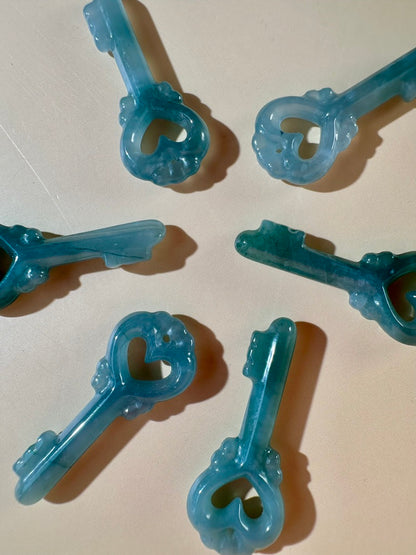 Small Blue Water Jade Heart Key | Crystal Carving