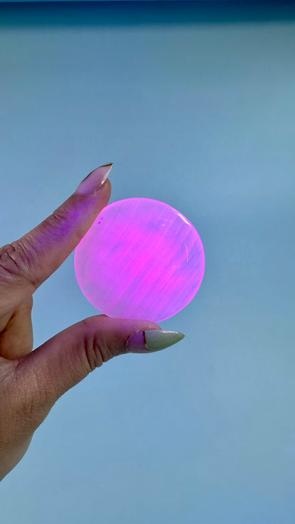 Pink Calcite Round Flat Palm (UV Reactive)