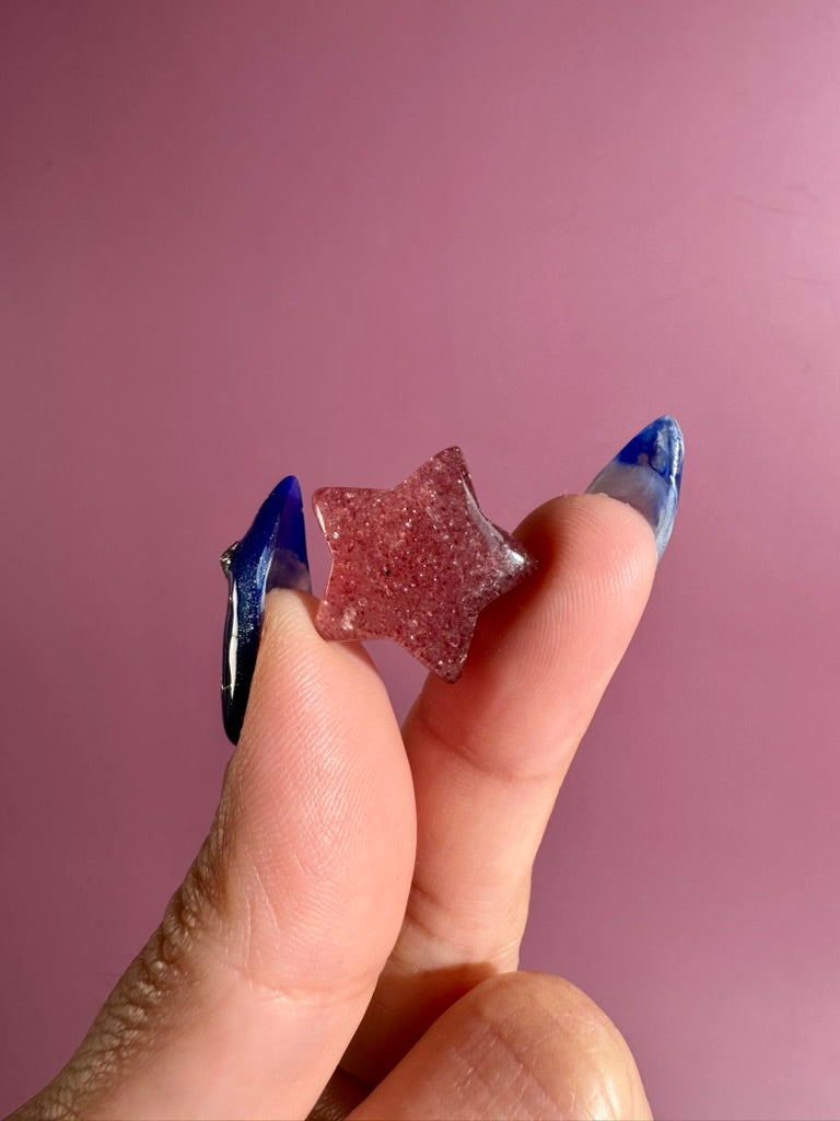 Mini Strawberry Quartz Star | Pink Crystal Carving
