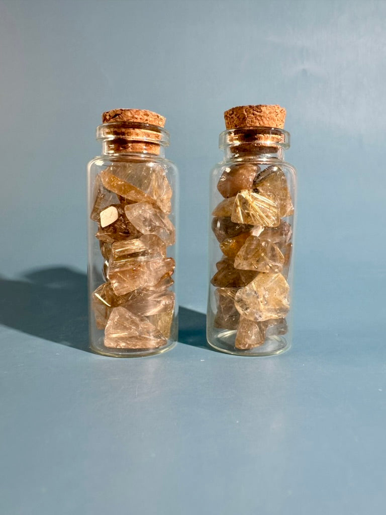 Brazilian Golden Rutile Chip Vial | Polished Quartz for Clarity, Manifestation & Positive Energy