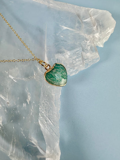Brass Base with 18K Gold Tone Electroplated Finish Amazonite Heart Necklace