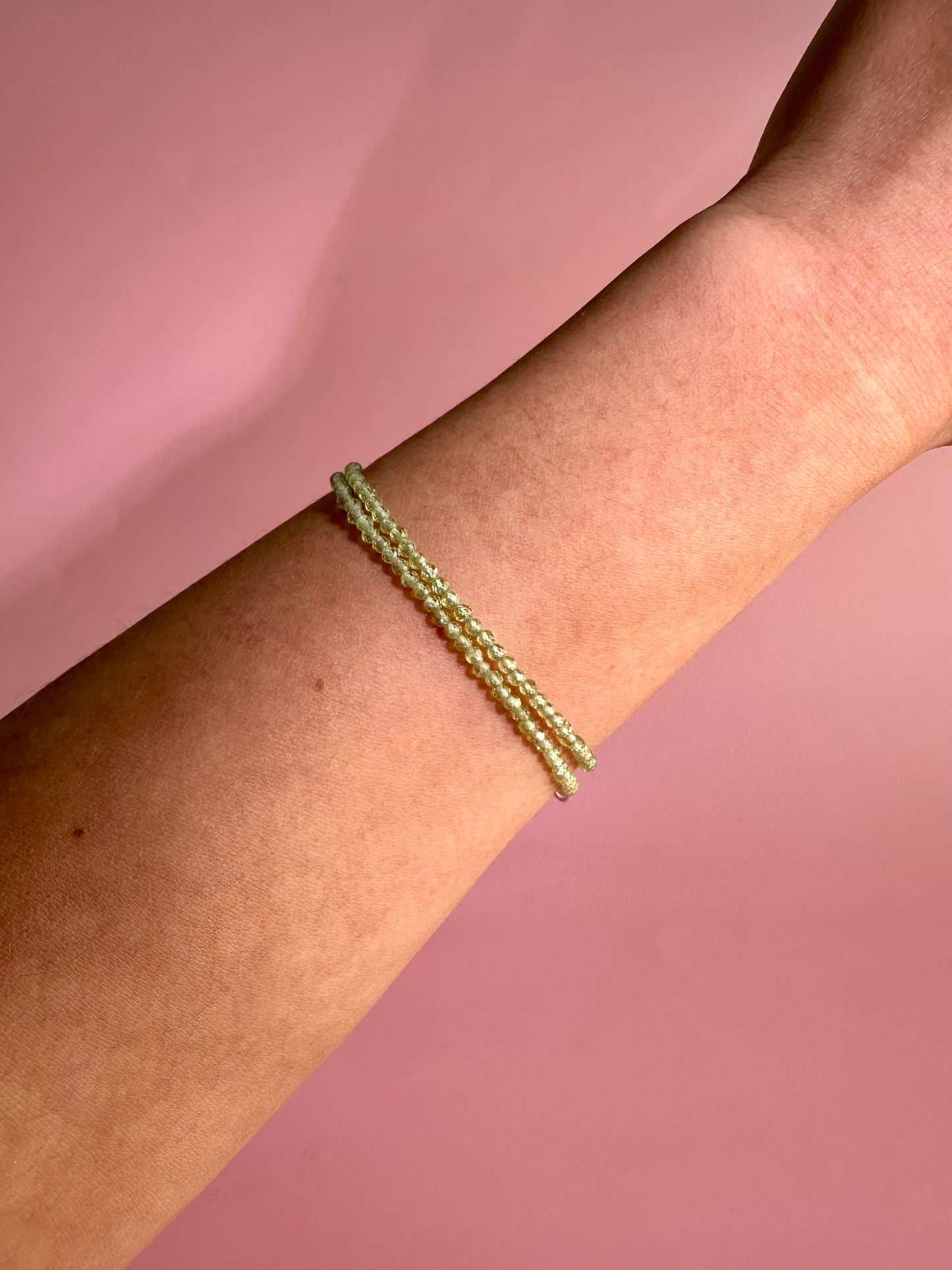 2mm Faceted Peridot Bracelet with 925 Silver Adjustable Extender