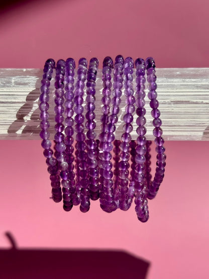 4mm Amethyst Beaded Bracelet