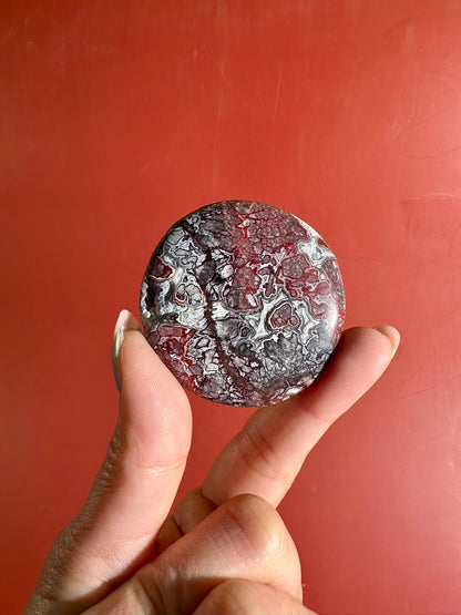 Red Crazy Lace Agate Round Flat Palm