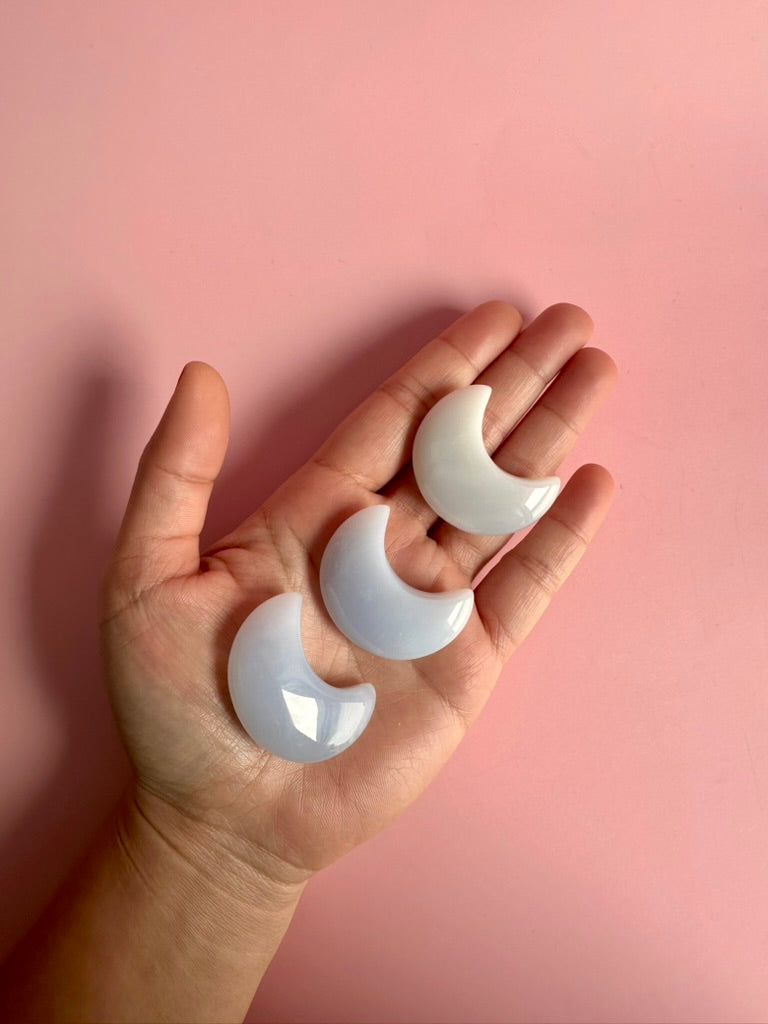 Blue Chalcedony Crescent Moon Carving