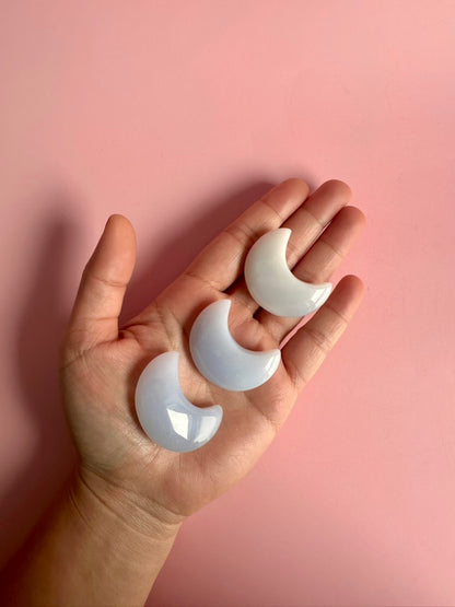 Blue Chalcedony Crescent Moon Carving