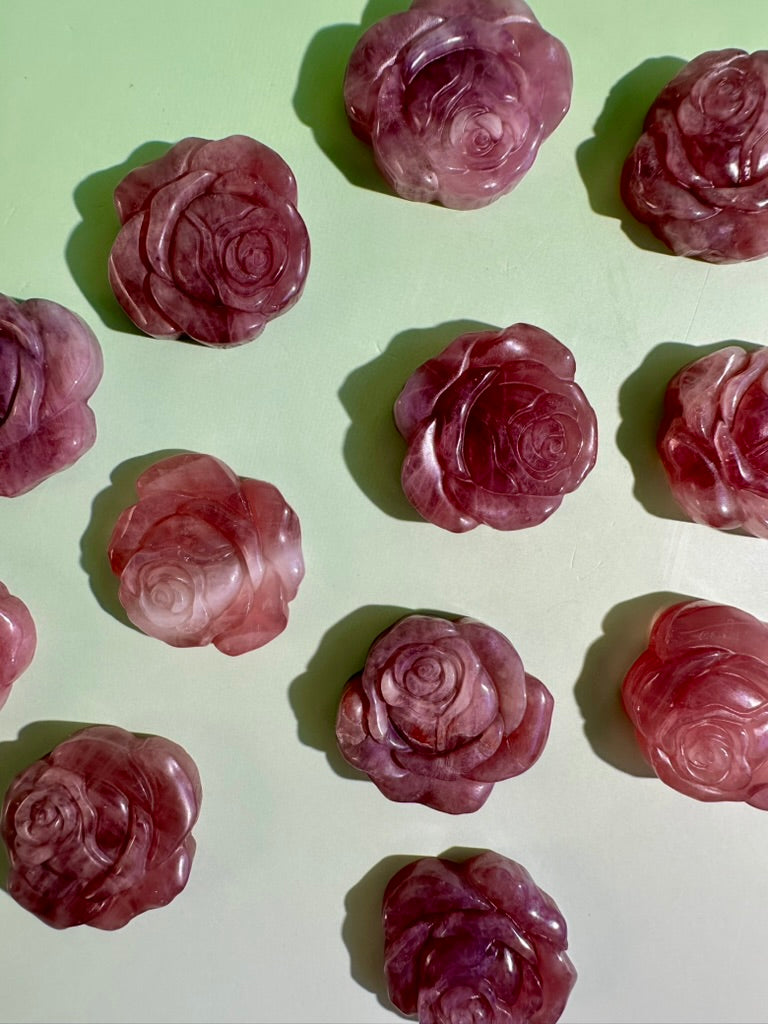 Purple Rose Quartz Rose | Crystal Flower Carving
