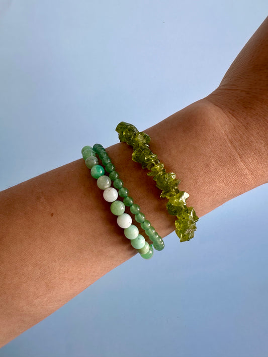 Bracelet Bundle Set: “The Green Heart” - Green Aventurine, Chrysoprase, Peridot