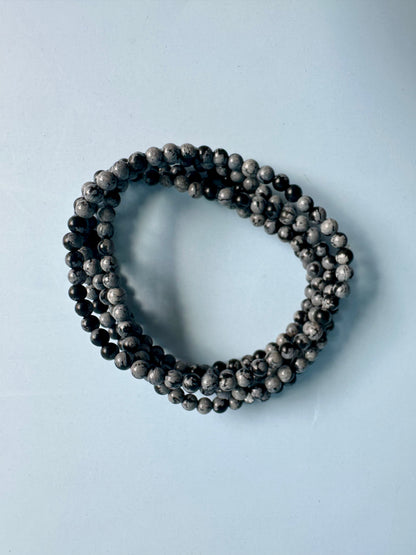 4mm Snowflake Obsidian Beaded Bracelet