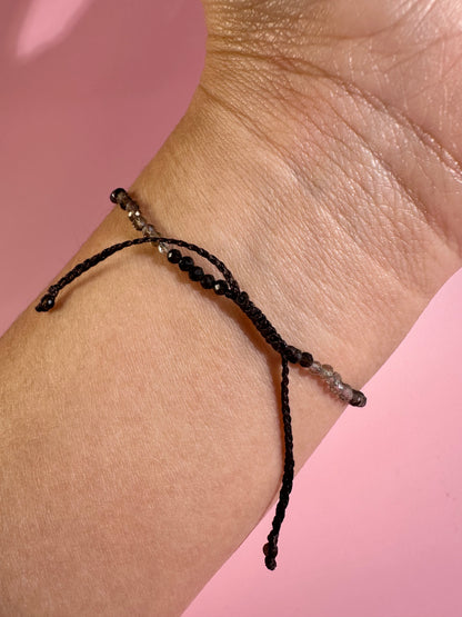 2mm Smokey Quartz Adjustable Beaded Bracelet