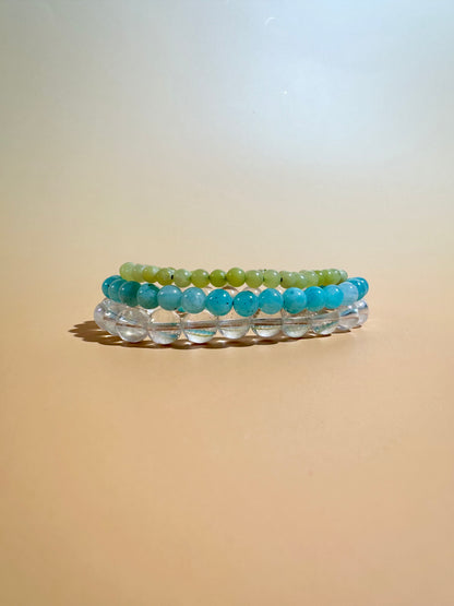 Bracelet Bundle Set: “Summer Skies" - Amazonite, Aura Clear Quartz & Lemon Quartz