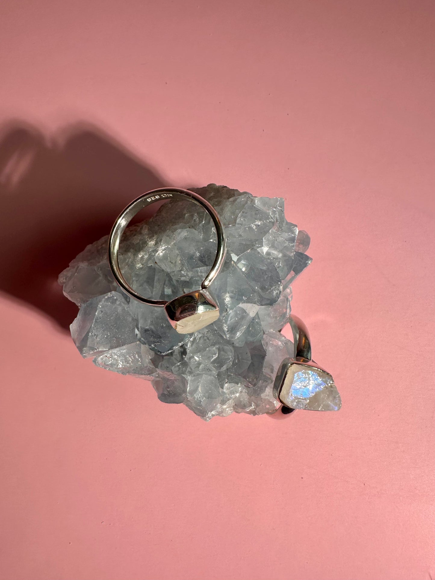 925 Sterling Silver Rough Rainbow Moonstone Bezel Ring