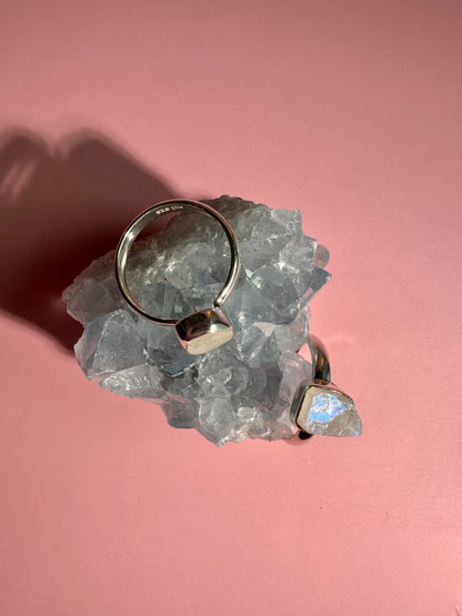 925 Sterling Silver Rough Rainbow Moonstone Bezel Ring