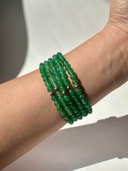 4mm Green Aventurine with Silver Accent Bead Beaded Bracelet