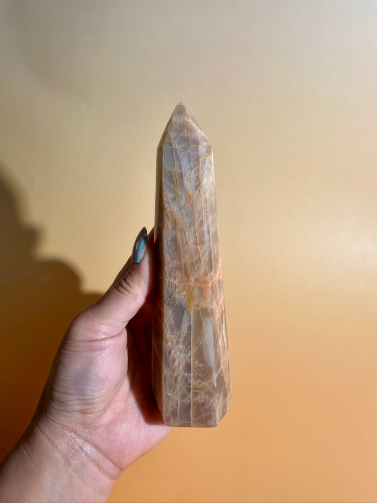 Peach Moonstone Tower – Option E | Collector Crystal, New Beginnings & Inner Peace