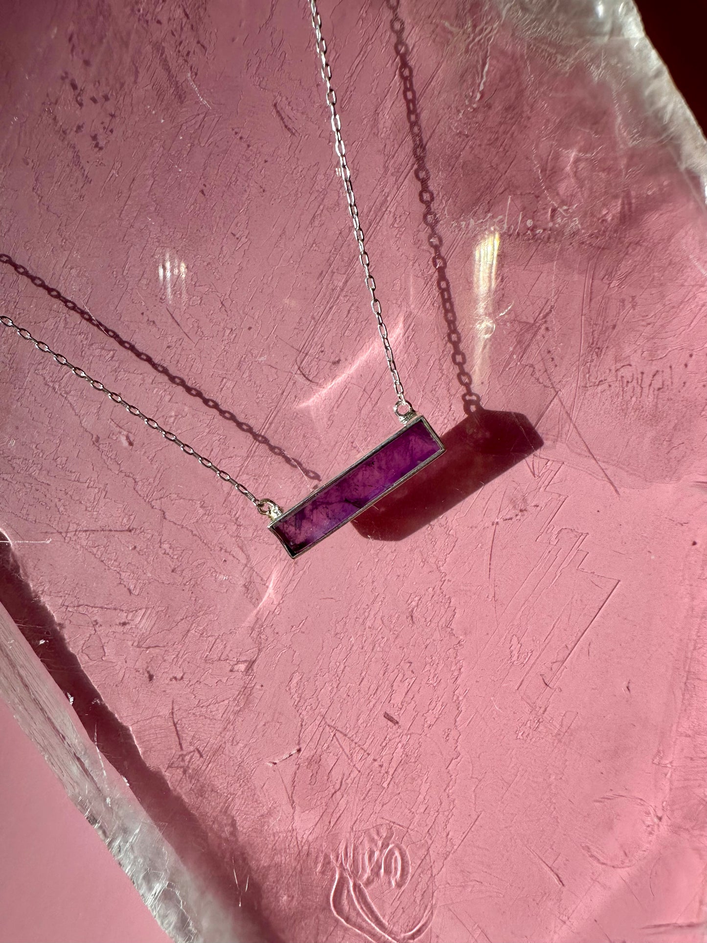 925 Sterling Silver Amethyst Bar Bezel Necklace
