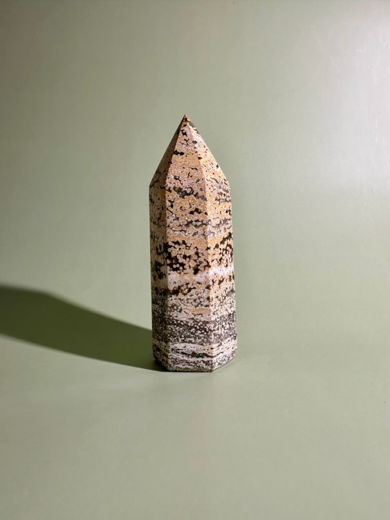 Yellow & Green Ocean Jasper Tower | Joy, Growth & Emotional Balance Crystal