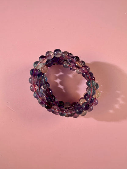 8mm Rainbow Fluorite Beaded Bracelet