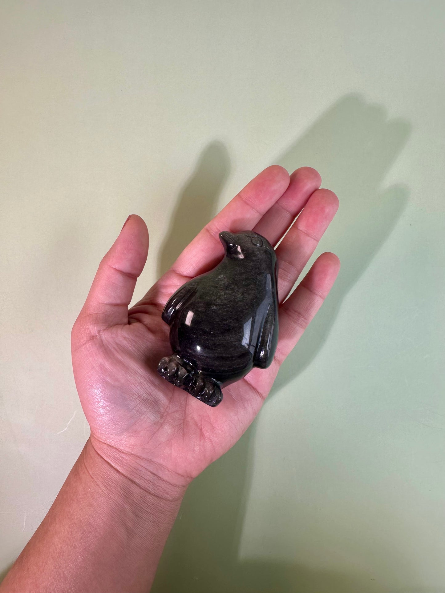 Silver Sheen Obsidian Penguin Carving