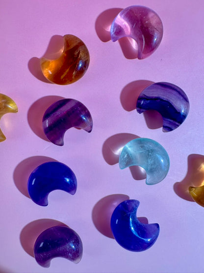 Small Rainbow Fluorite Crescent Moon | Crystal Carving