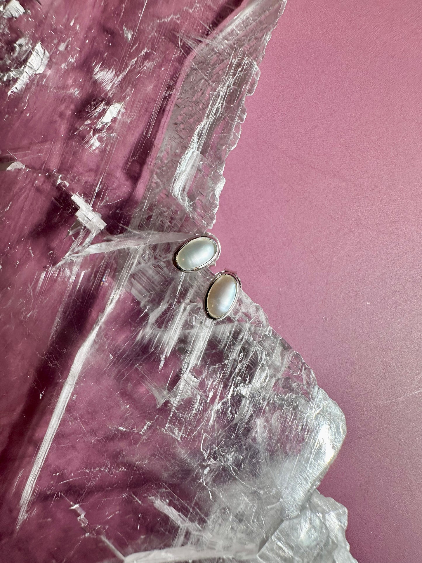 925 Sterling Silver Pearl Bezel Stud Earrings