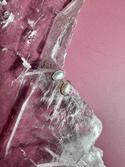 925 Sterling Silver Pearl Bezel Stud Earrings