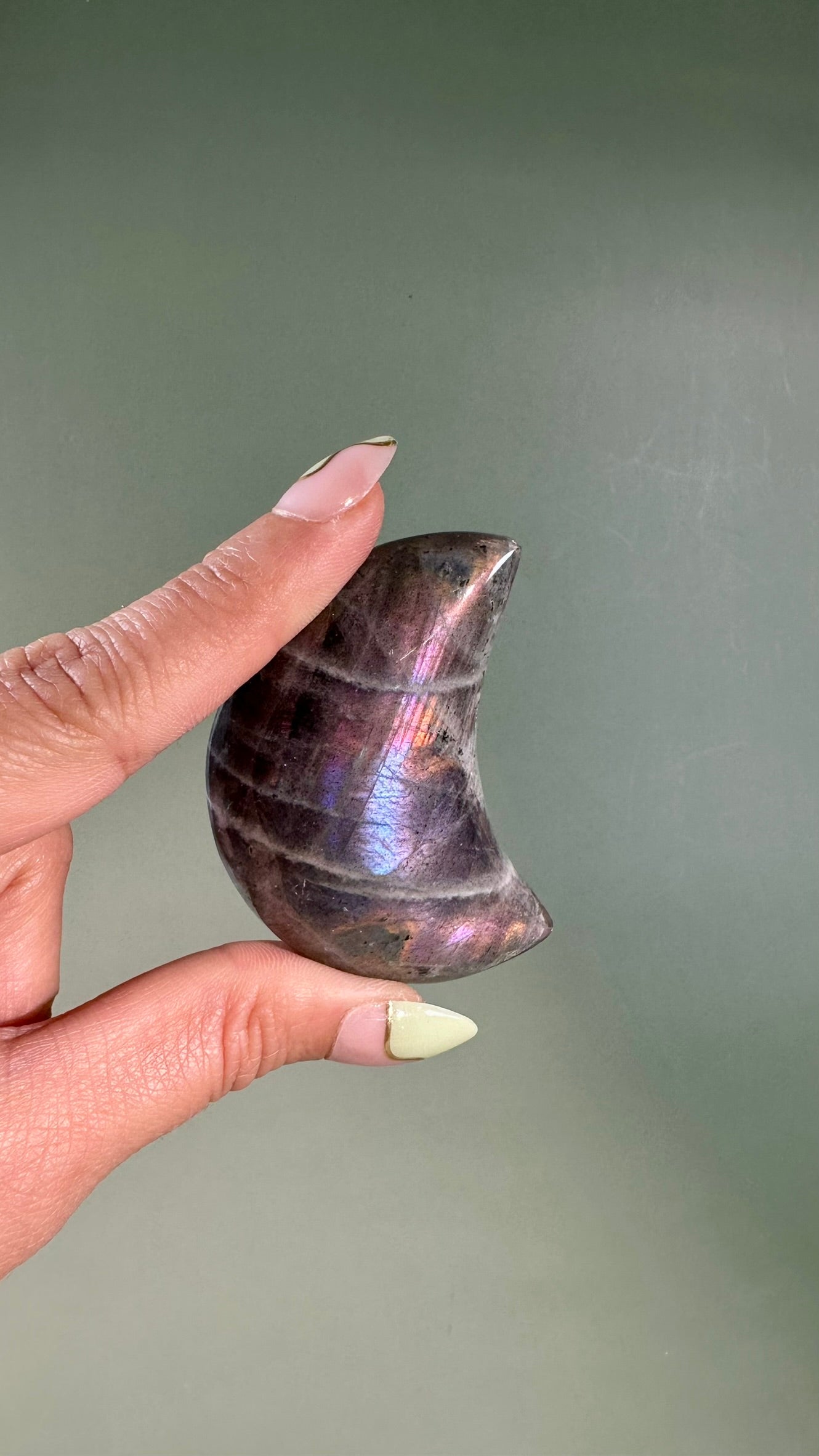 Small Purple Flash Labradorite Crescent Moon – Option B