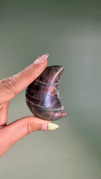 Small Purple Flash Labradorite Crescent Moon – Option B