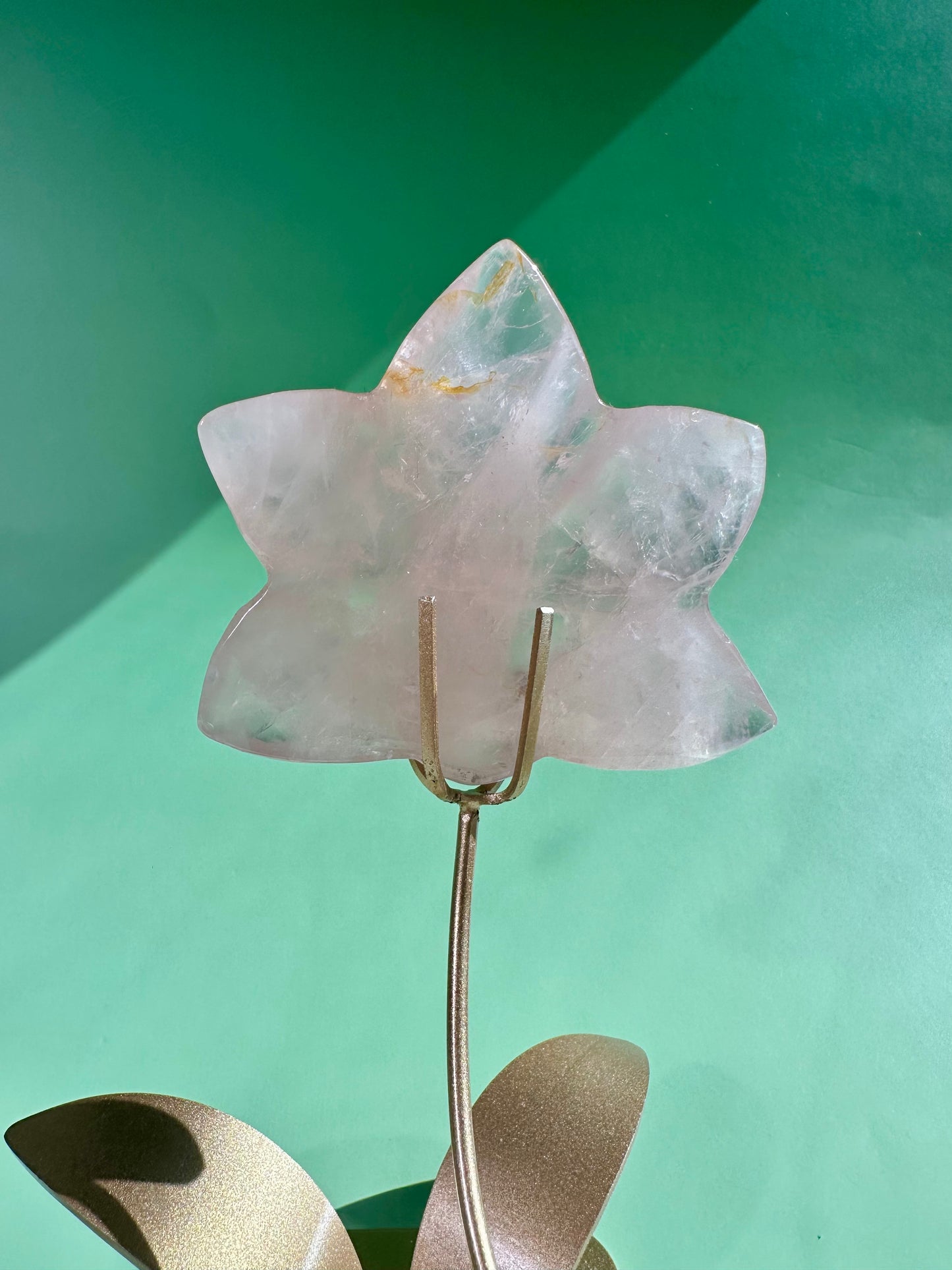 Rose Quartz Orchid Carving on Gold Stand | Intuitively Chosen Love, Grace & Heart Healing Energy
