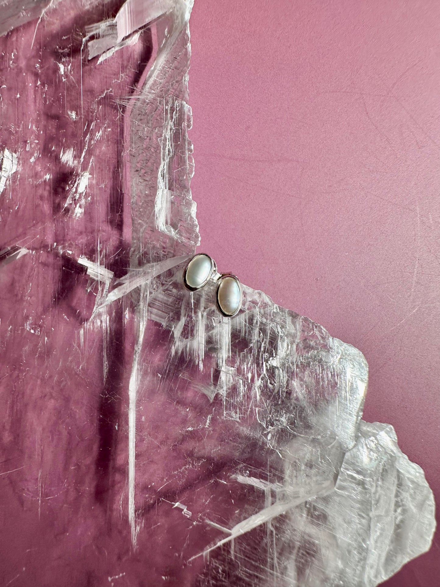 925 Sterling Silver Pearl Bezel Stud Earrings