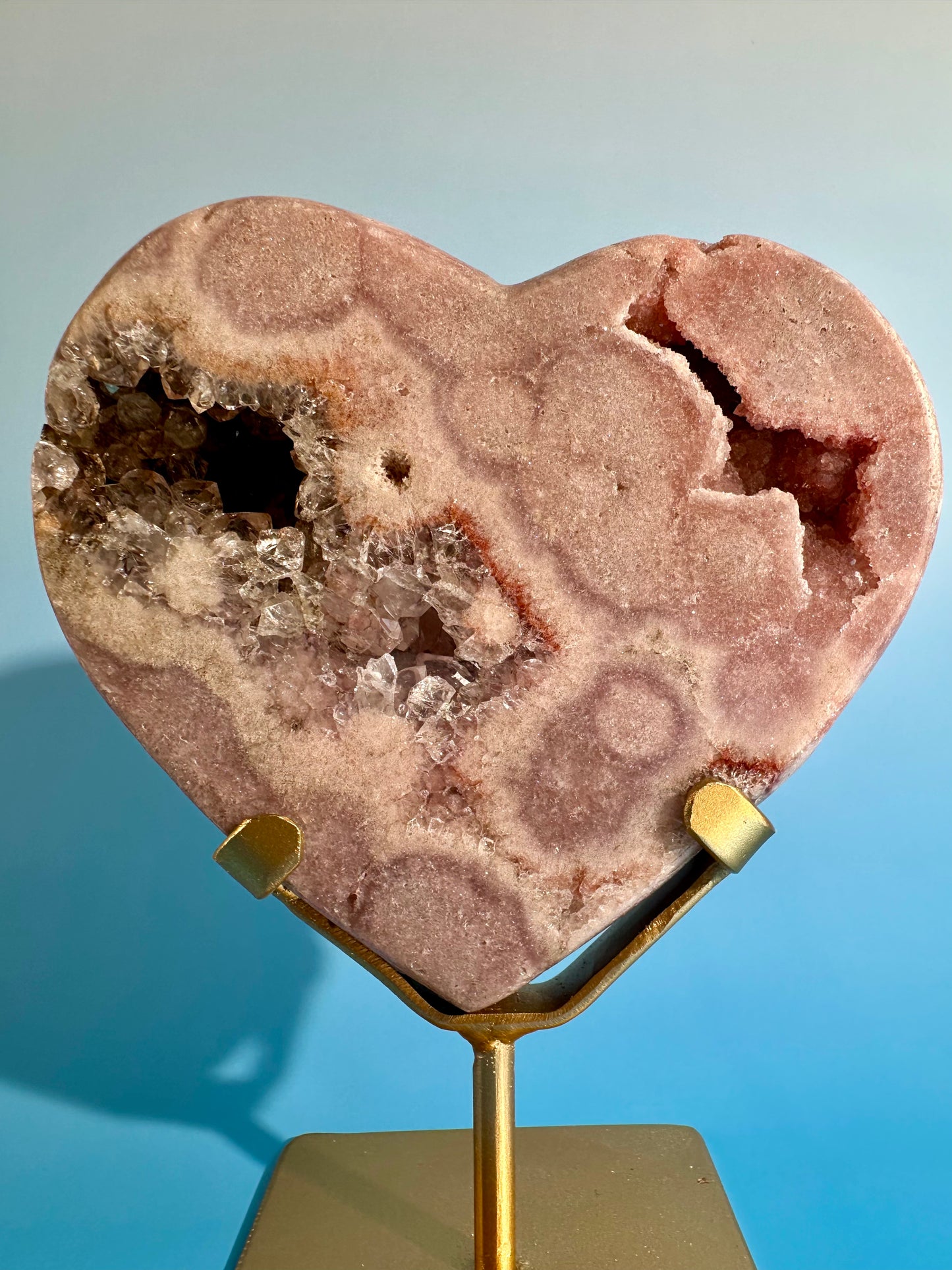 Pink Amethyst Heart on Gold Stand – Option D