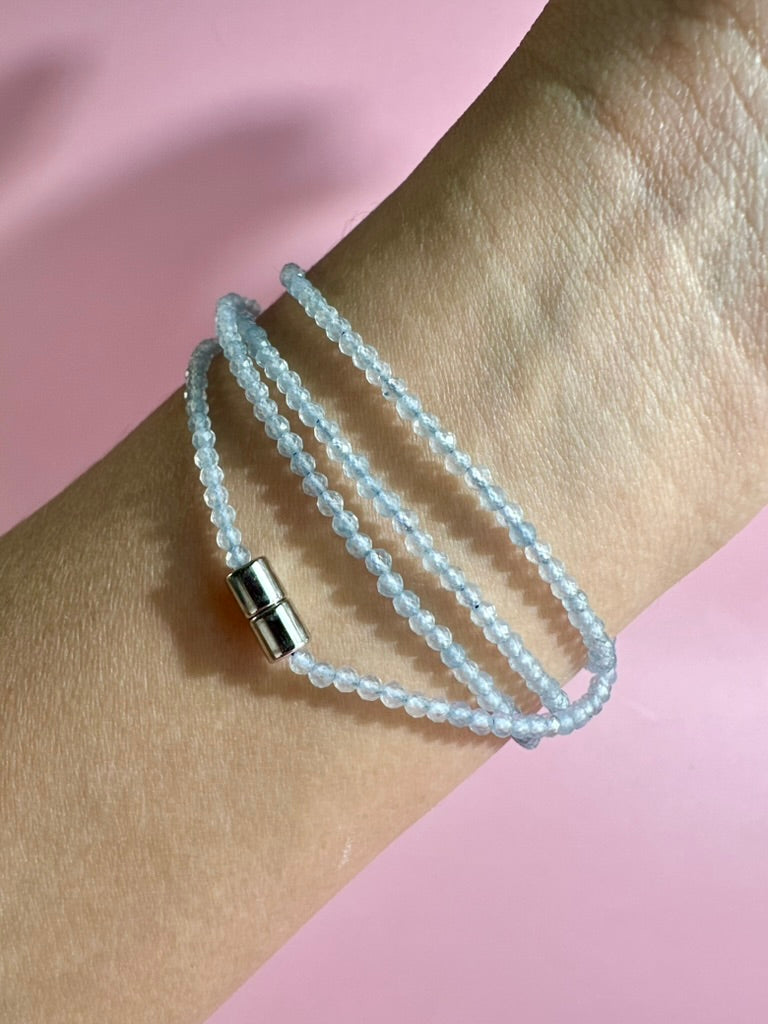 2mm Faceted Aquamarine Necklace & Bracelet Wrap | Magnetic Clasp Gemstone Jewelry