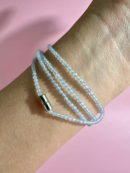 2mm Faceted Aquamarine Necklace & Bracelet Wrap | Magnetic Clasp Gemstone Jewelry