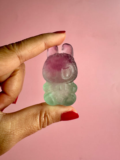 Rainbow Fluorite Sitting Lafufu Kawaii Forest Spirit Figurine Carving - Option  B