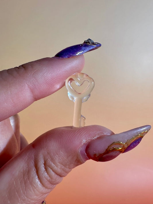 Mini Clear Quartz Heart Key | Crystal Carving