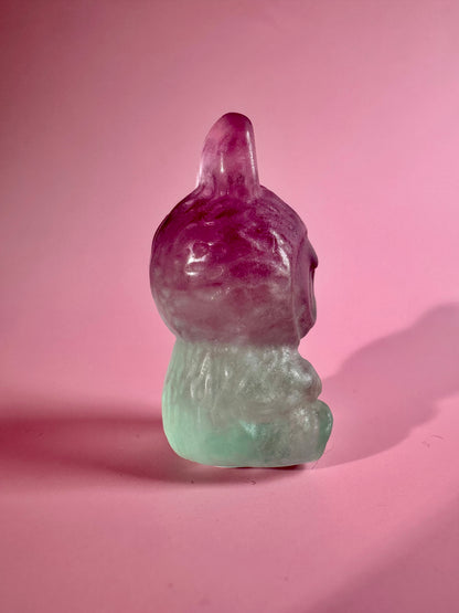 Rainbow Fluorite Sitting Lafufu Kawaii Forest Spirit Figurine Carving - Option  B
