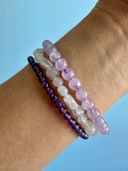 Bracelet Bundle Set: “Soul Whisper” - Lavender Jade, Amethyst, Moonstone
