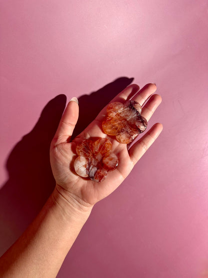 Intuitively Chosen Fire Quartz Flower Sphere Holder | Hematoid Quartz Crystal Display Stand