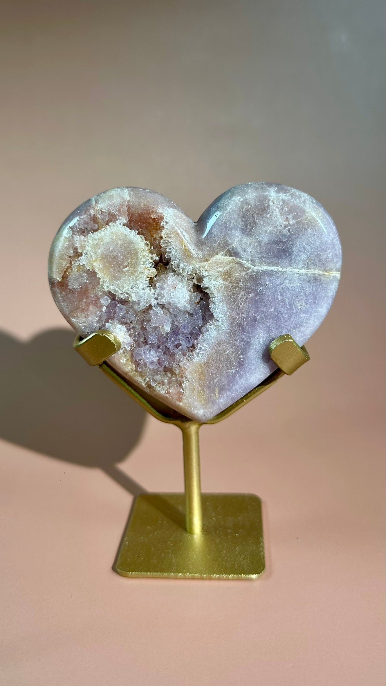 Pink Amethyst Heart on Gold Stand – Option C