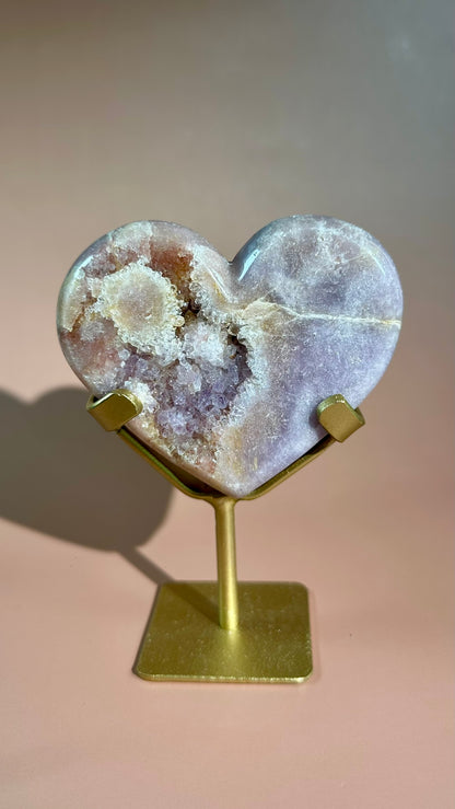 Pink Amethyst Heart on Gold Stand – Option C
