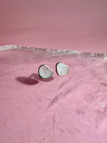 925 Sterling Silver Heart Rainbow Moonstone Stud Earrings