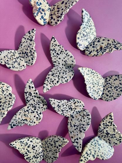 Dalmatian Jasper 3D Butterfly Carving