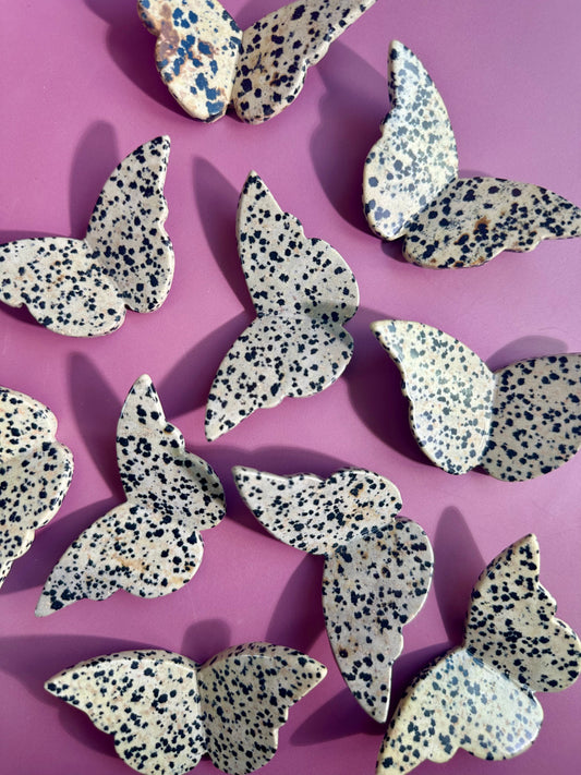 Dalmatian Jasper 3D Butterfly Carving