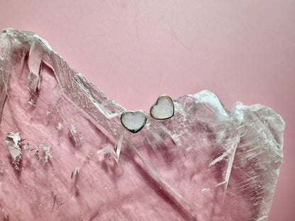 925 Sterling Silver Heart Rainbow Moonstone Stud Earrings