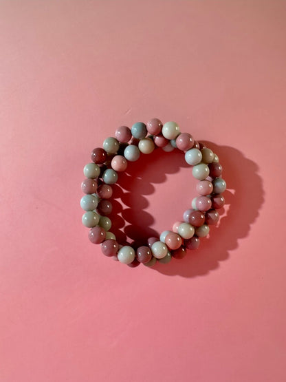 8mm Pink & Blue Alashan Agate Bracelet | Pastel Gemstone Bracelet