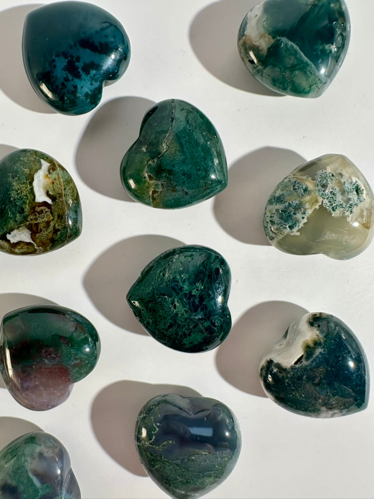 Small Moss Agate Heart | Green Crystal Carving