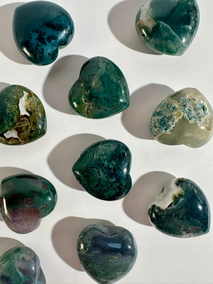 Small Moss Agate Heart | Green Crystal Carving