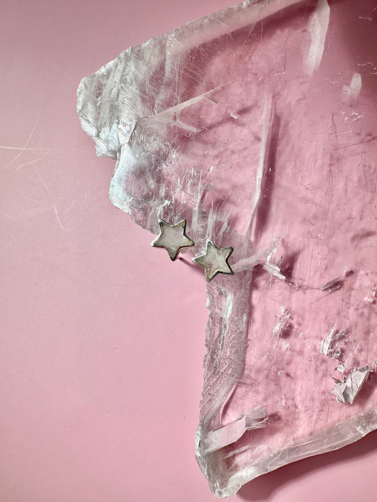 925 Sterling Silver Star Rainbow Moonstone Stud Earrings