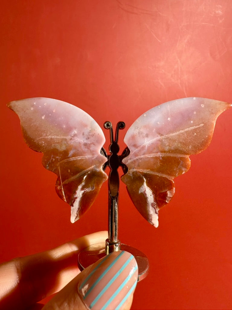 Sea Jasper Butterfly on Silver Stand | Joy, Tranquility & Emotional Renewal Crystal Décor